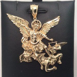 10k Gold Saint Michael Archangel and Devil Pendant 10.5gr
